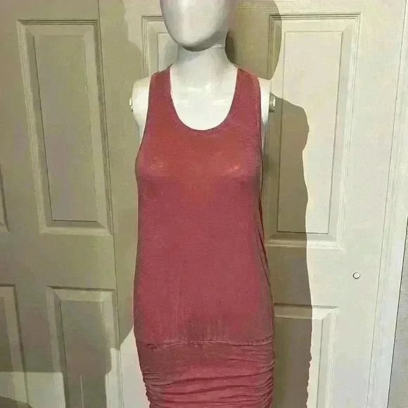 Anthropologie Sundry Womens Ruched Sides Pink Dress Racerback Size 1/S 4-6 - Picture 6 of 13